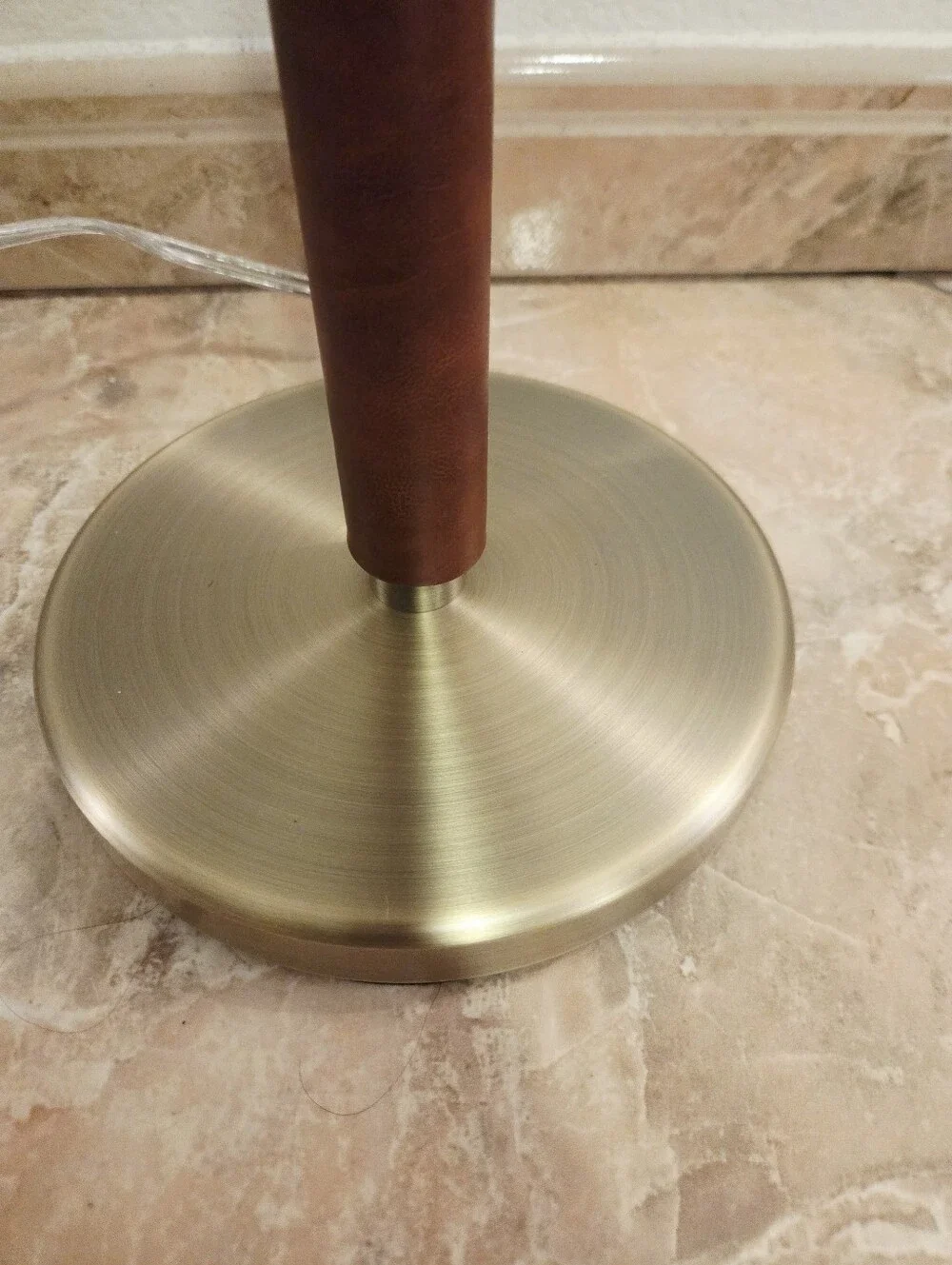 Ralph Lauren Home Brass & Leather Candlestick Buffet Lamp 30” Empire Shade NEW